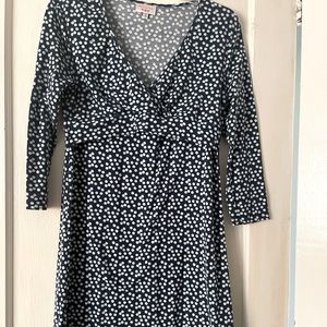 Navy blue polka dot nursing dress
